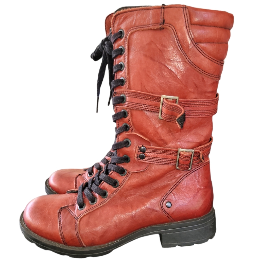 HAMMER JACK BOOTS WOMENS 6 TURKISH RED LEATHER MILITARY TROOP GRUNGE LACE UP ZIP